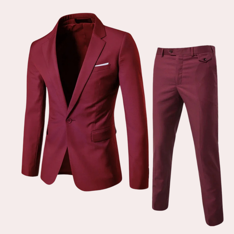 Herren Anzug Slim Fit Business Hochzeit Zweiteiler Set-Rot-S-Luzern Mode