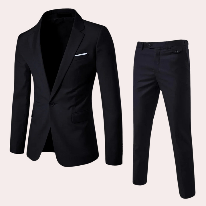 Herren Anzug Slim Fit Business Hochzeit Zweiteiler Set-Schwarz-S-Luzern Mode