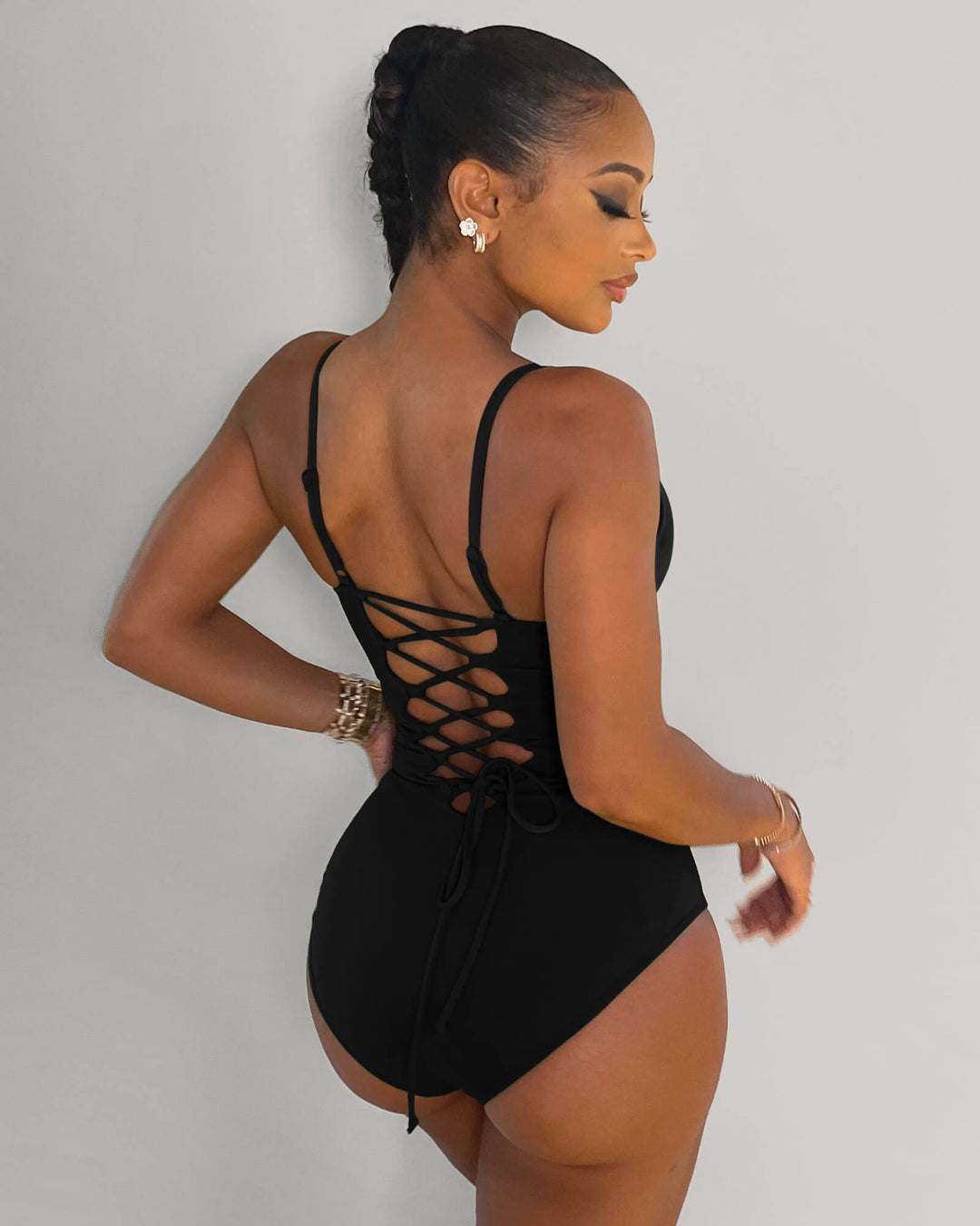 Shapewear Badeanzug Damen | Figurformend | Strandmode Sommer | Body Look-Schwarz-S-Luzern Mode