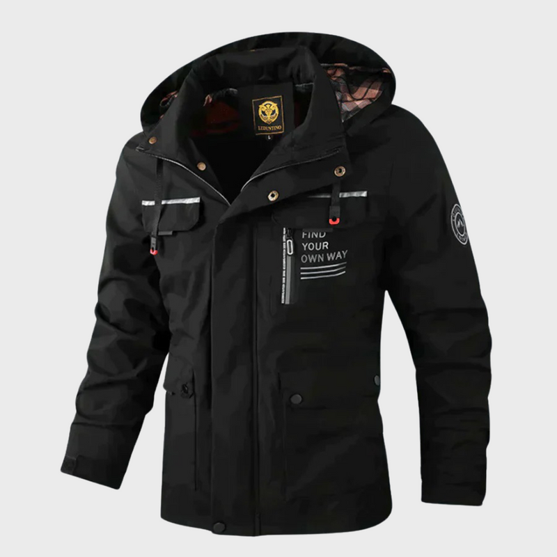 Herren Winterjacke mit Kapuze und kariertem Innenfutter-Schwarz-S-Luzern Mode