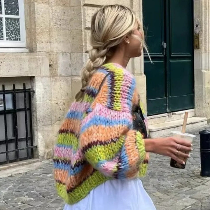 Damen Strickjacke mit Muster - Modische Freizeitjacke-Grün-S-Luzern Mode