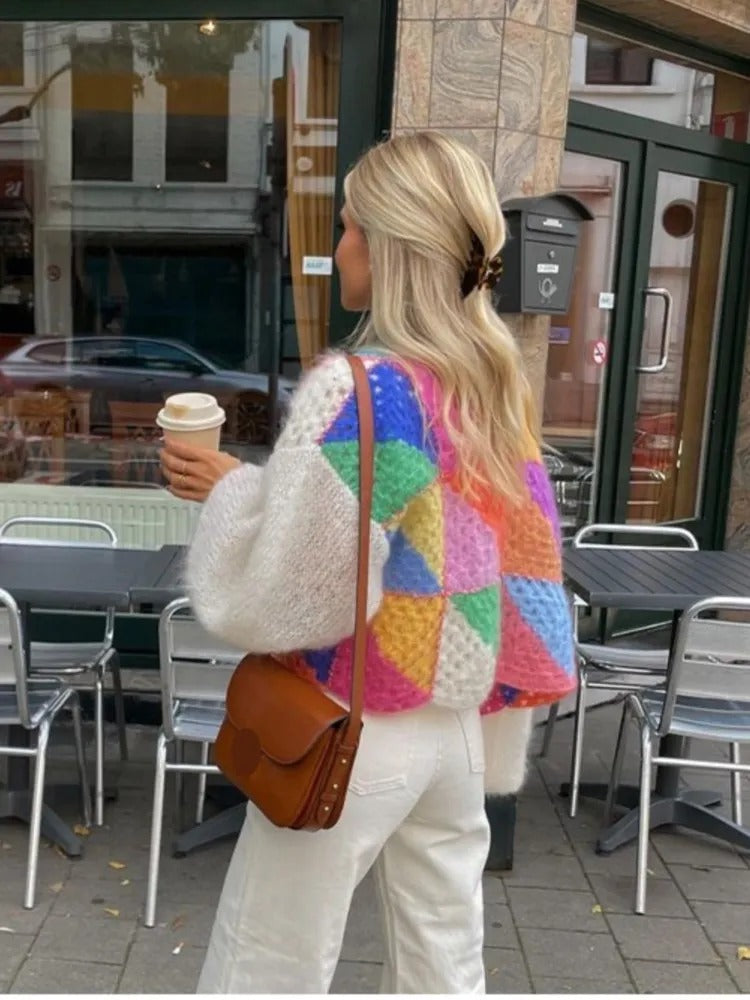 Damen Strickjacke mit Muster - Modische Freizeitjacke-Weiß-S-Luzern Mode
