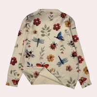 Bestickter Damenpullover mit Blumen- und Insektenmotiv-Luzern Mode