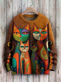 Damen Pullover mit Katzenmotiv - Bequemer Strickpullover-Leo-S-Luzern Mode