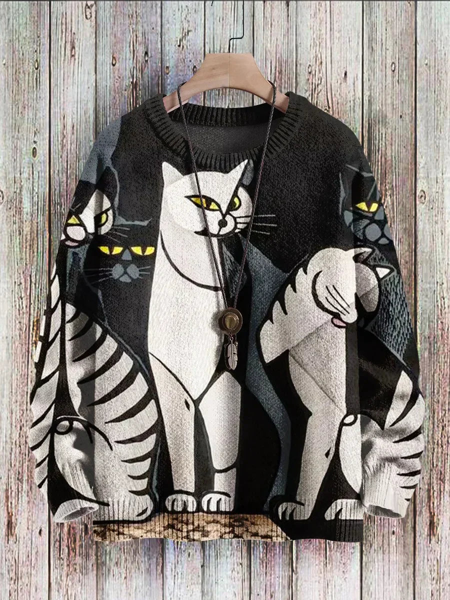 Damen Pullover mit Katzenmotiv - Bequemer Strickpullover-Minet-S-Luzern Mode