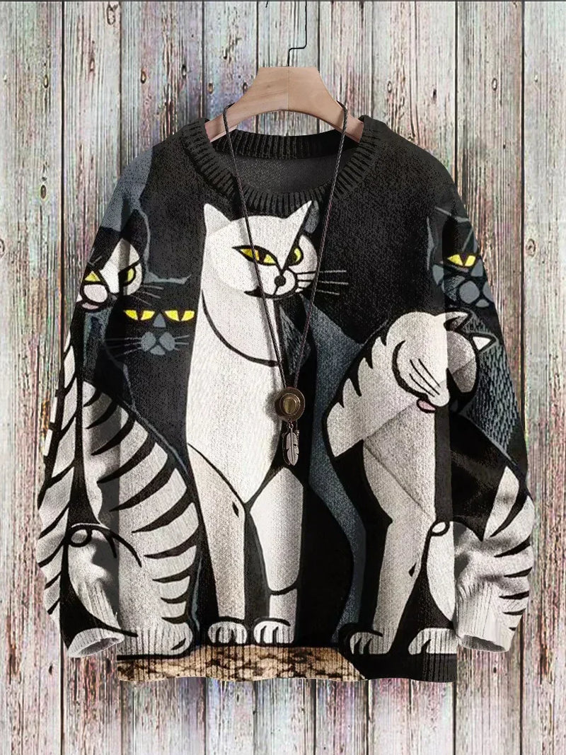 Damen Pullover mit Katzenmotiv - Bequemer Strickpullover-Minet-S-Luzern Mode