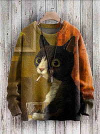 Damen Pullover mit Katzenmotiv - Bequemer Strickpullover-Minoes-S-Luzern Mode