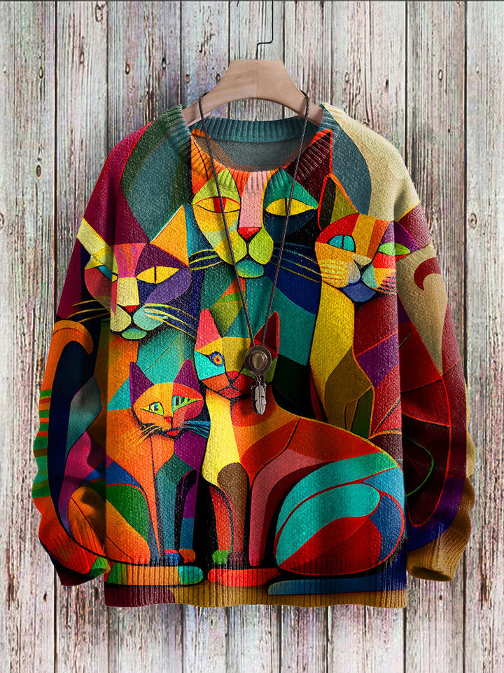 Damen Pullover mit Katzenmotiv - Bequemer Strickpullover-Plüschen-S-Luzern Mode