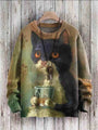 Damen Pullover mit Katzenmotiv - Bequemer Strickpullover-Snoes-S-Luzern Mode