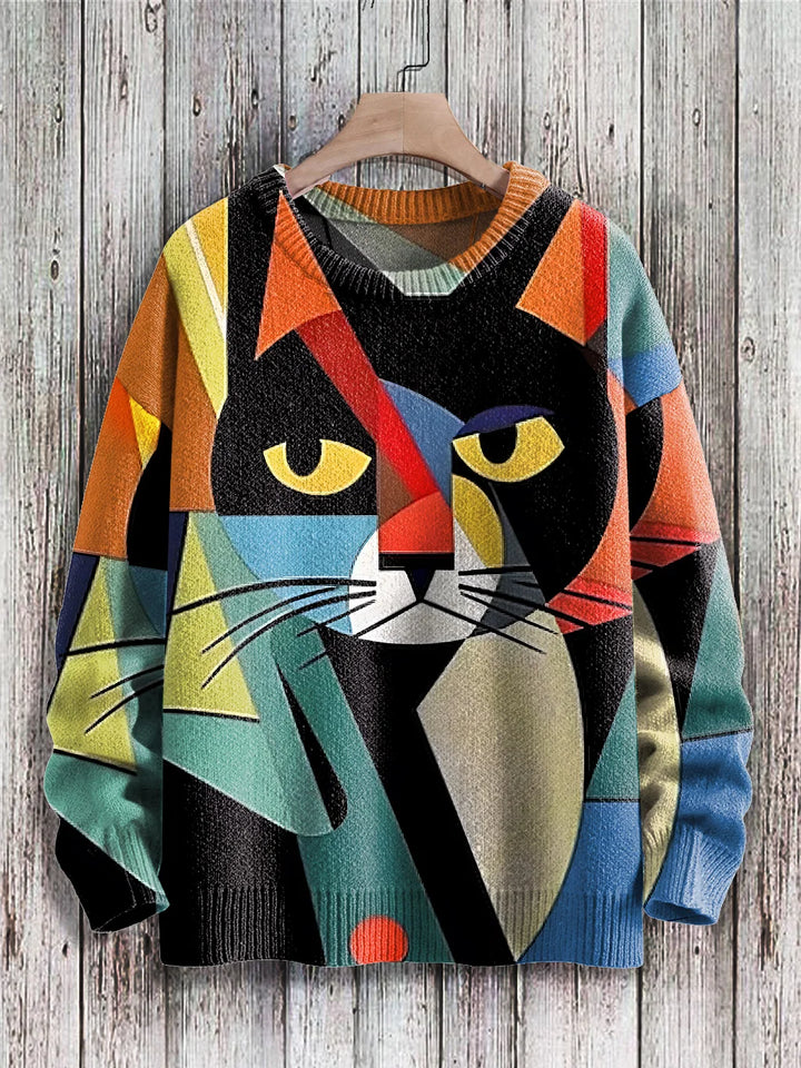 Damen Pullover mit Katzenmotiv - Bequemer Strickpullover-Whisker-S-Luzern Mode