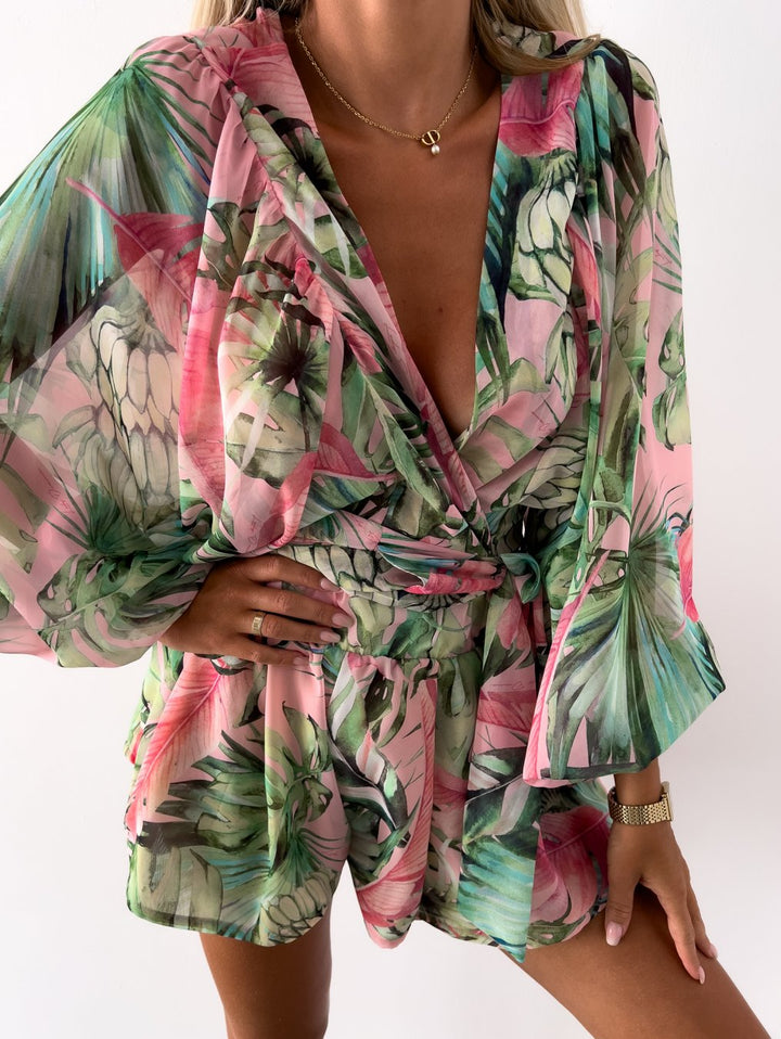 Sommerliches Damenkleid mit Strohhut für Strandurlaub-Grün-S-Luzern Mode