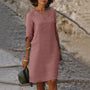 Elegantes Damenkleid mit V-Ausschnitt und 3/4-Ärmeln-Rosa-S-Luzern Mode
