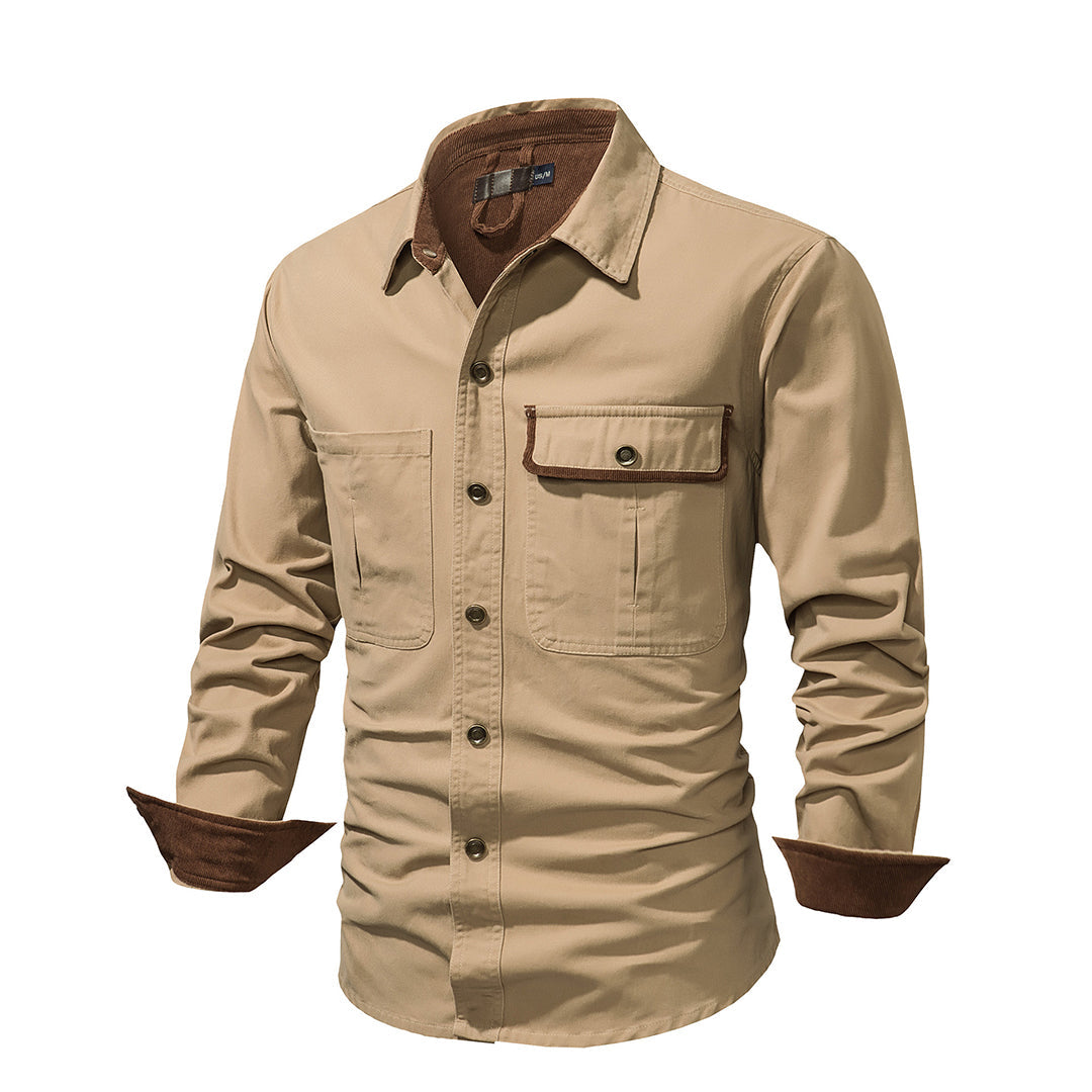 Herren Outdoor Hemd mit Taschen - Robustes Freizeitshirt-Khaki-S-Luzern Mode
