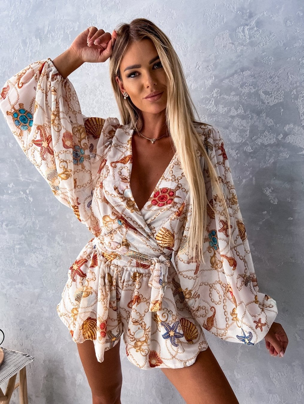 Damen Jumpsuit mit Blumenmuster - Eleganter Sommerlook-Weiß-XS-Luzern Mode