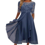 Elegantes Damen Spitzenkleid mit Halbarm für besondere Anlässe-Blau-s-Luzern Mode