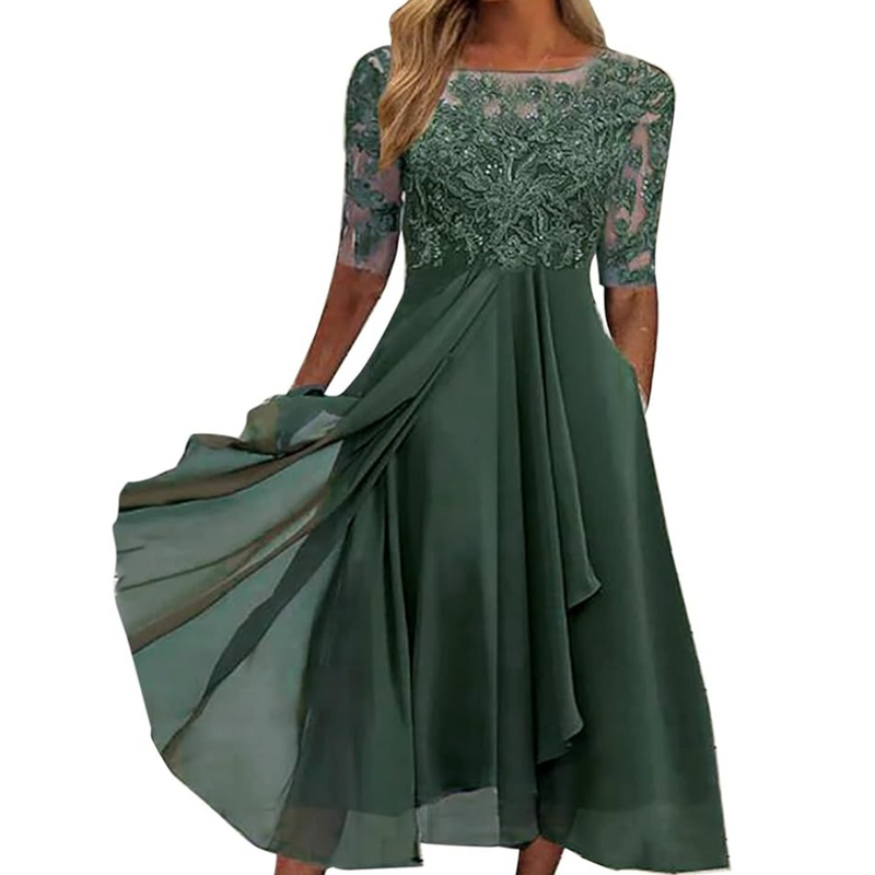Elegantes Damen Spitzenkleid mit Halbarm für besondere Anlässe-Grün-s-Luzern Mode