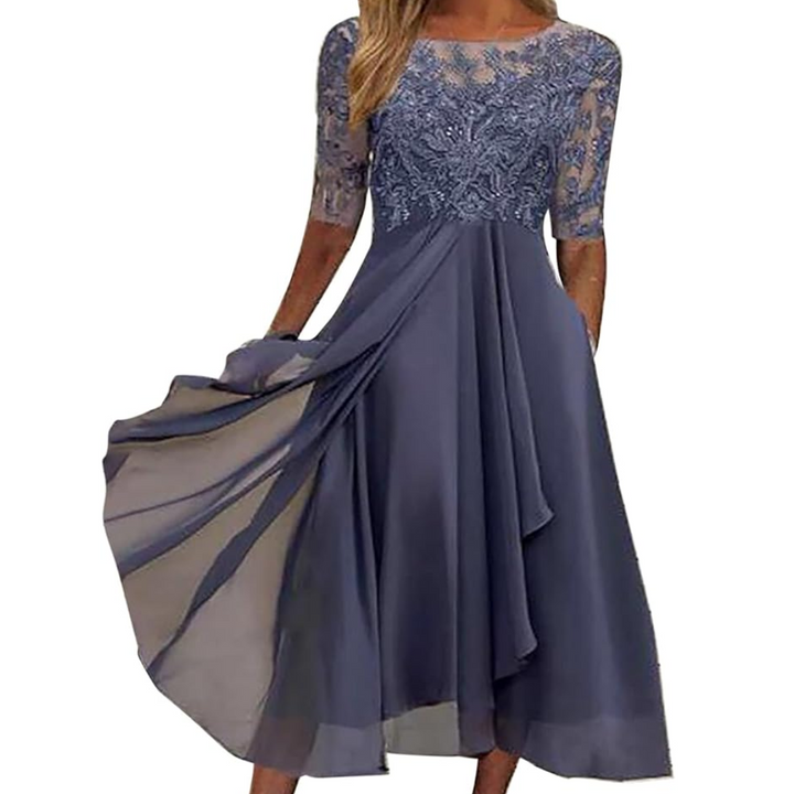 Elegantes Damen Spitzenkleid mit Halbarm für besondere Anlässe-Lila-s-Luzern Mode