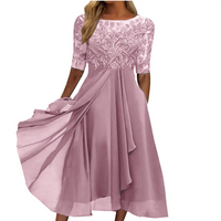 Elegantes Damen Spitzenkleid mit Halbarm für besondere Anlässe-roze-s-Luzern Mode