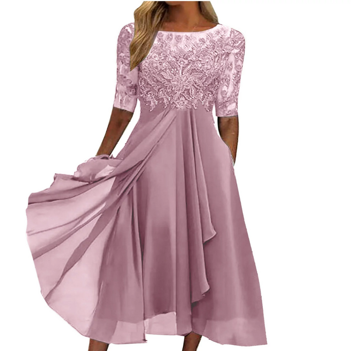 Elegantes Damen Spitzenkleid mit Halbarm für besondere Anlässe-roze-s-Luzern Mode