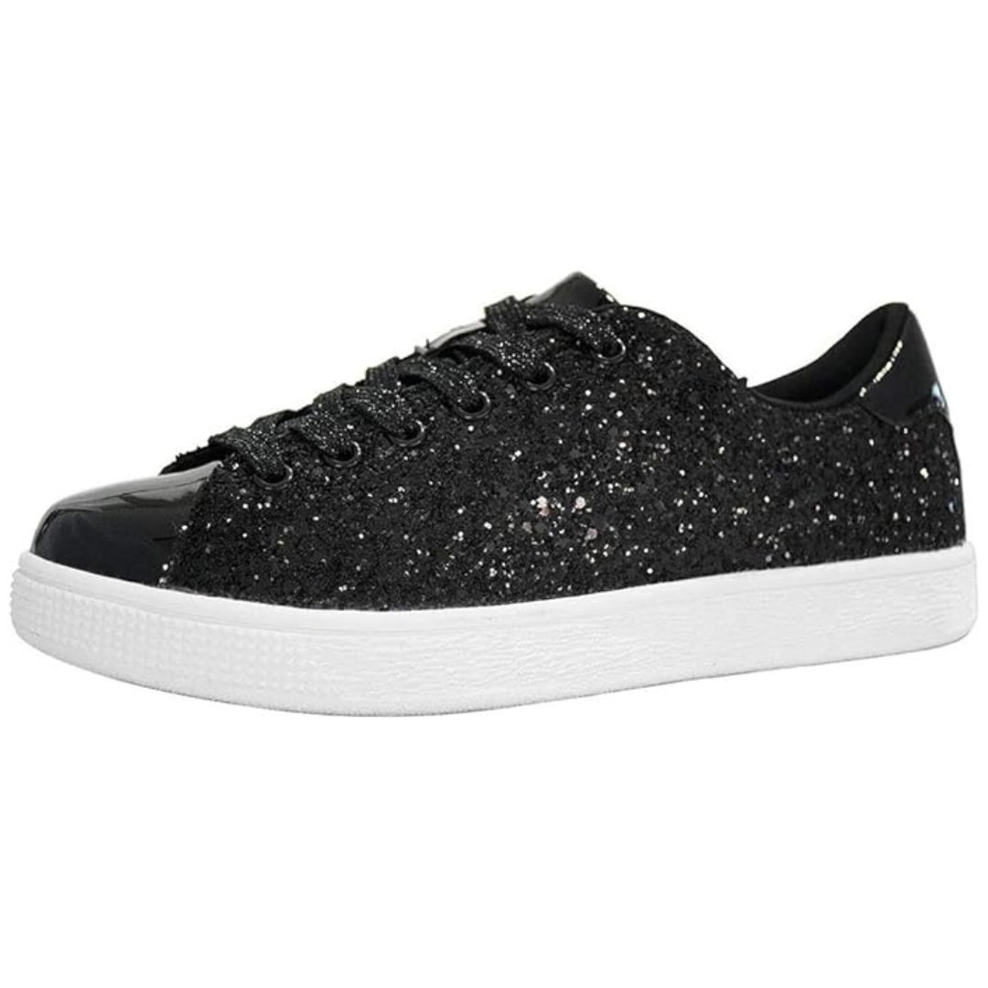 Glitzernde Damen Sneaker mit schimmerndem Design-Schwarz-36-Luzern Mode