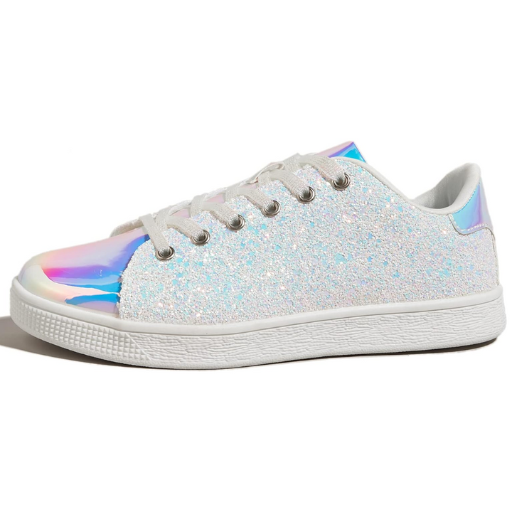 Glitzernde Damen Sneaker mit schimmerndem Design-Weiß Hologramm-36-Luzern Mode