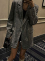 Oversized Glitzer Pailletten Blazer Damen - Eleganter Party Look-Silber-S-Luzern Mode