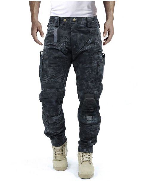 Herren Cargohose | Lang | Knieschutz | 16 Taschen | Robust-Schwarz B-S-Luzern Mode
