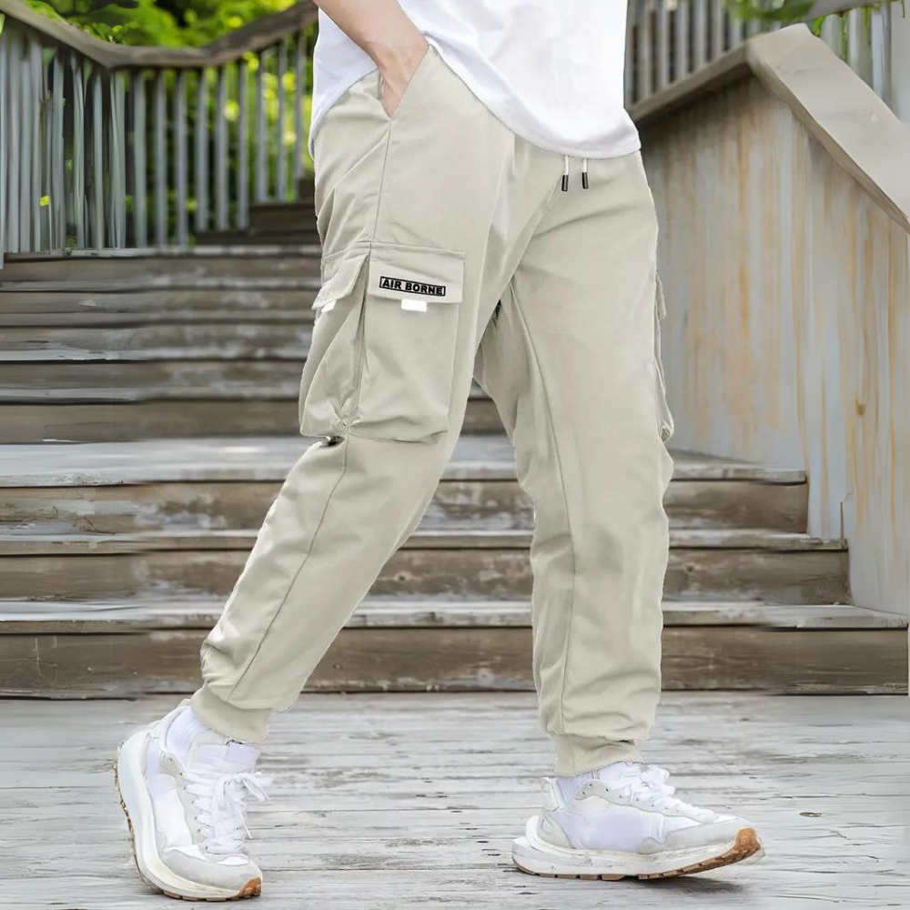 Herren Cargohose mit Taschen - Bequeme Freizeithose-Beige-S-Luzern Mode