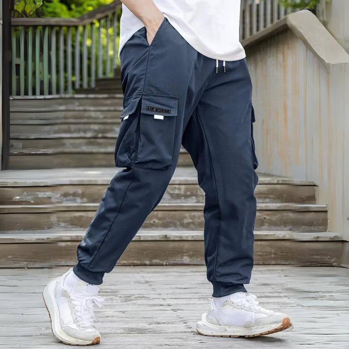 Herren Cargohose mit Taschen - Bequeme Freizeithose-Blau-S-Luzern Mode