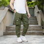 Herren Cargohose mit Taschen - Bequeme Freizeithose-Olivgrün-S-Luzern Mode