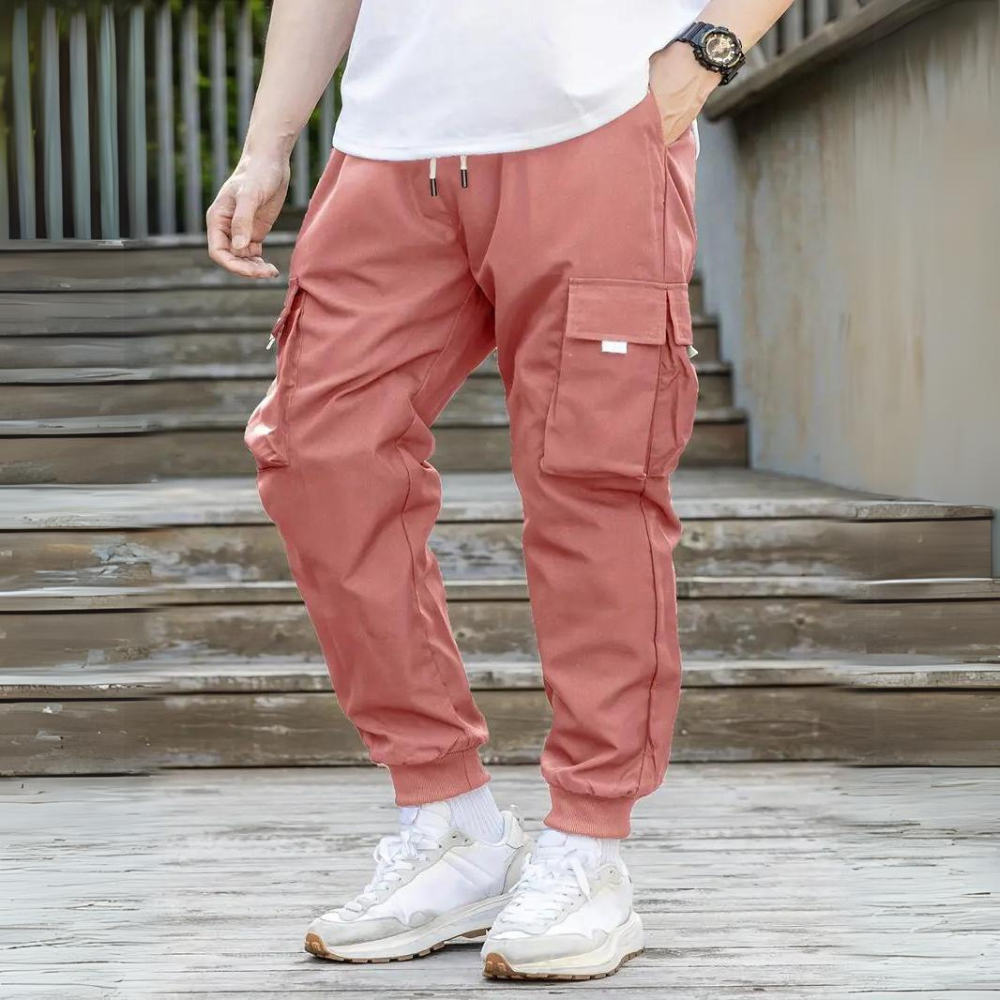 Herren Cargohose mit Taschen - Bequeme Freizeithose-Rosa-S-Luzern Mode
