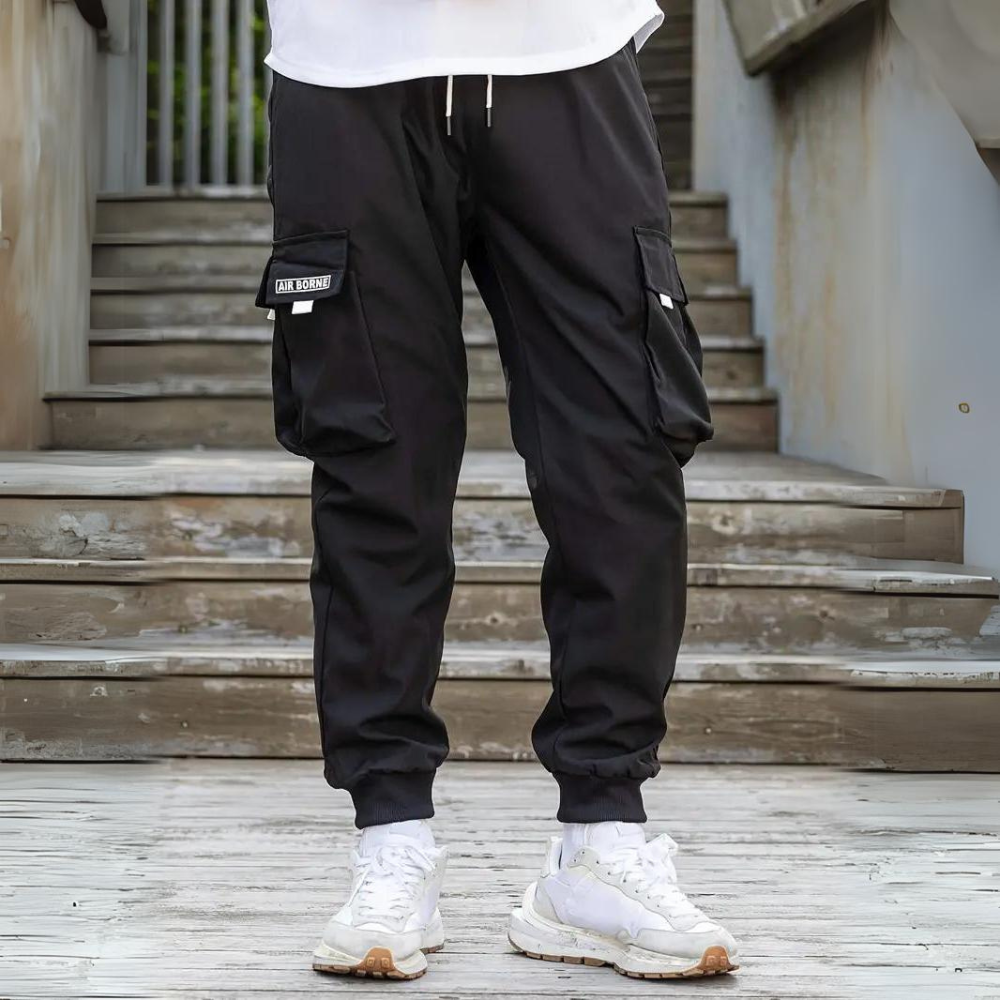 Herren Cargohose mit Taschen - Bequeme Freizeithose-Schwarz-S-Luzern Mode