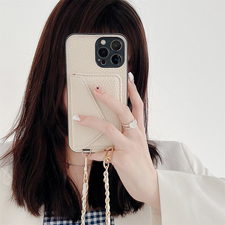 Handy Umhängetasche mit Kartenfach für Smartphones-Beige-iPhone 7-Luzern Mode