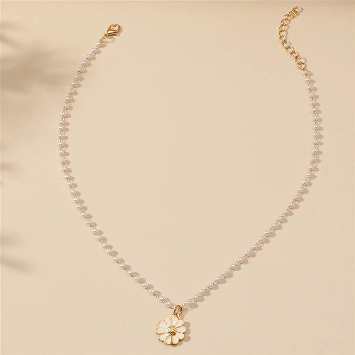 Halskette mit Anhänger für Damen | Gänseblümchen | Perle | Stilvoll | Geschenk-Luzern Mode