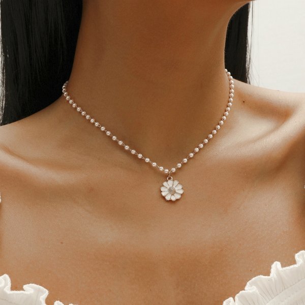 Halskette mit Anhänger für Damen | Gänseblümchen | Perle | Stilvoll | Geschenk-Luzern Mode