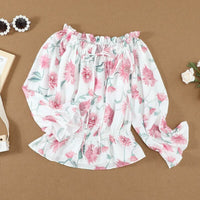 Sommerbluse Damen | Rüschenärmel | geblümt | Chiffon | Off-Shoulder Stil-Luzern Mode