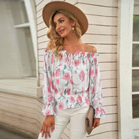 Sommerbluse Damen | Rüschenärmel | geblümt | Chiffon | Off-Shoulder Stil-Luzern Mode