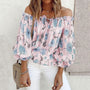 Sommerbluse Damen | Rüschenärmel | geblümt | Chiffon | Off-Shoulder Stil-Rosa-S-Luzern Mode