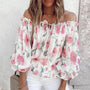 Sommerbluse Damen | Rüschenärmel | geblümt | Chiffon | Off-Shoulder Stil-Weiß-S-Luzern Mode
