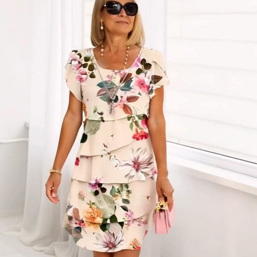 Wasserfall Sommerkleid Damen | Geblümt | Luftig | A-Linie | Boho Look | S bis 5XL-Luzern Mode