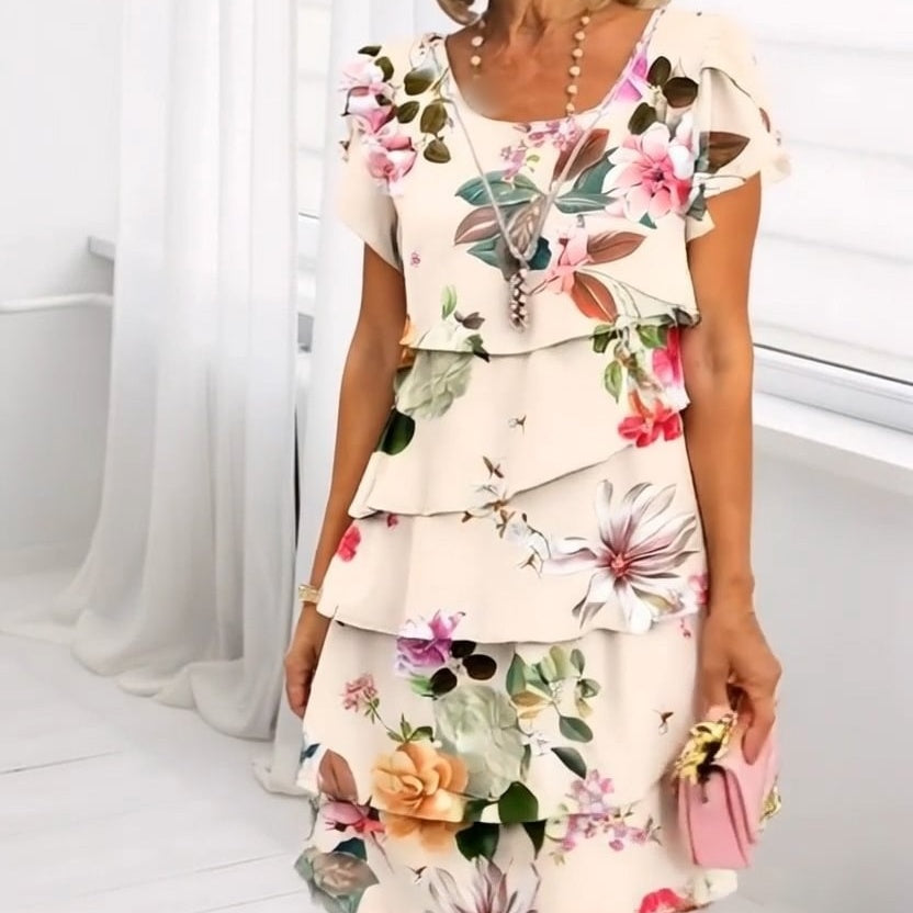 Wasserfall Sommerkleid Damen | Geblümt | Luftig | A-Linie | Boho Look | S bis 5XL-Luzern Mode