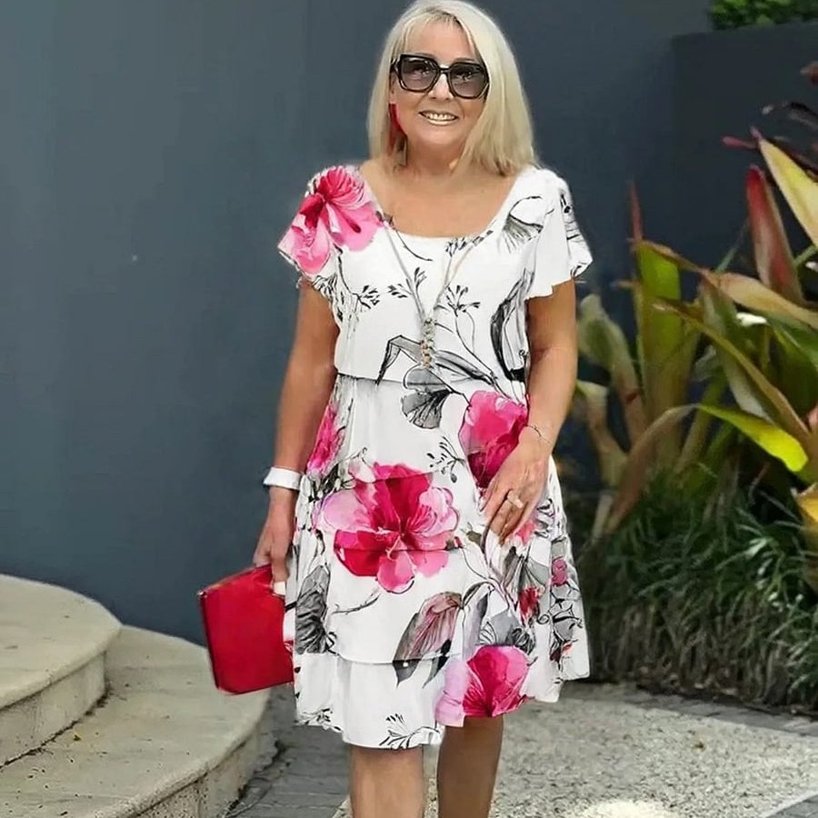 Wasserfall Sommerkleid Damen | Geblümt | Luftig | A-Linie | Boho Look | S bis 5XL-Luzern Mode