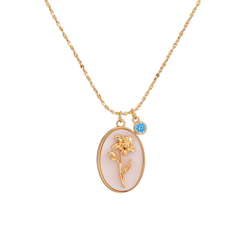 Halskette für Damen | Geburtsstein | Geburtsblumen | Elegant-März – Narzisse-Luzern Mode