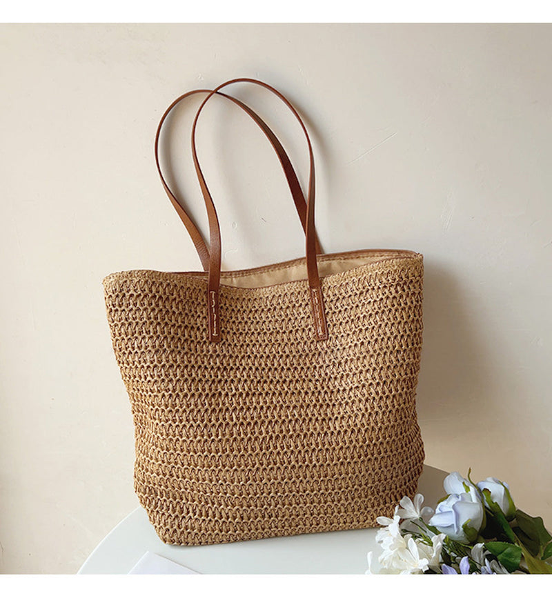 SEO-freundlicher Titel: Damen Handtasche aus Stroh - Sommer Strandtasche-Braun-Luzern Mode