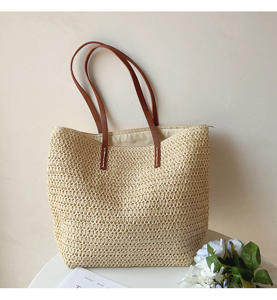 SEO-freundlicher Titel: Damen Handtasche aus Stroh - Sommer Strandtasche-Weiß-Luzern Mode