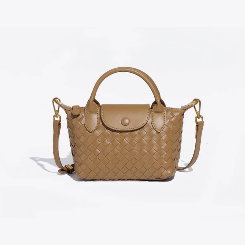 Geflochtene Damenhandtasche mit verstellbarem Schulterriemen-Beige-Luzern Mode