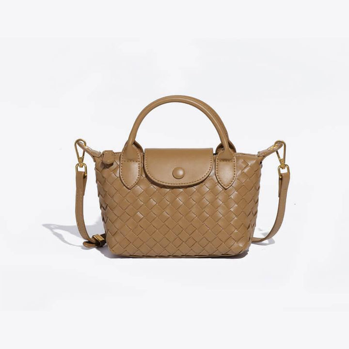Geflochtene Damenhandtasche mit verstellbarem Schulterriemen-Beige-Luzern Mode