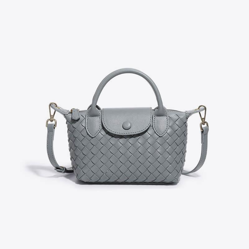 Geflochtene Damenhandtasche mit verstellbarem Schulterriemen-Blau-Luzern Mode