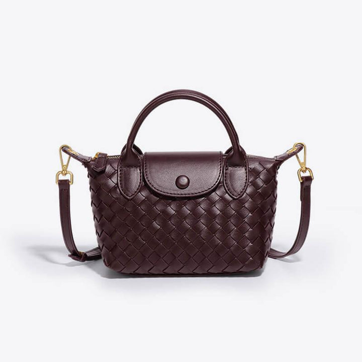 Geflochtene Damenhandtasche mit verstellbarem Schulterriemen-Bordeauxrot-Luzern Mode