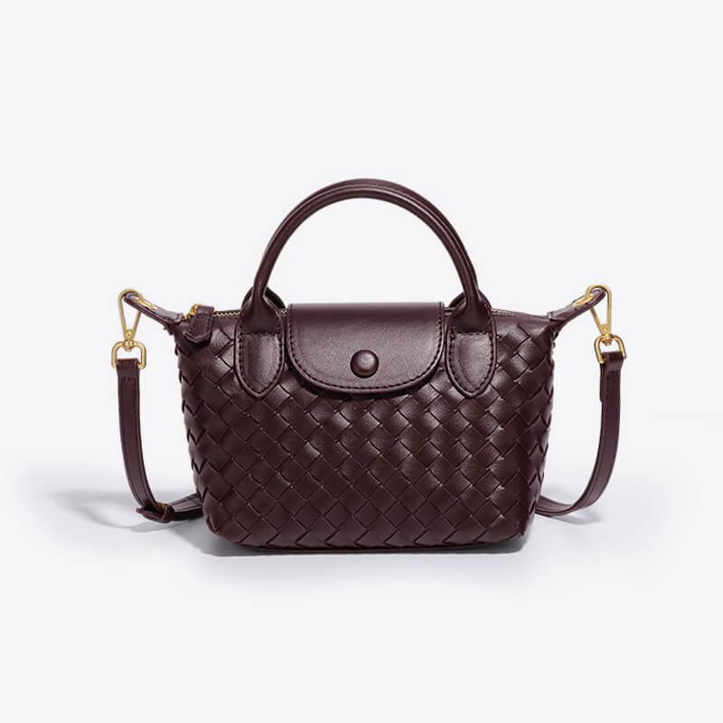 Geflochtene Damenhandtasche mit verstellbarem Schulterriemen-Bordeauxrot-Luzern Mode